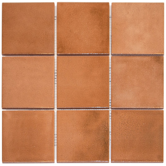 Glazed Porcelain Mosaic Tile Sheet  Kasba Handmade Moroccan 4" Square Glossy  Terra, Box 10.76 Sq. Ft.