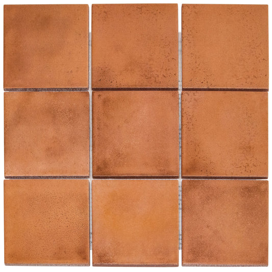 Glazed Porcelain Mosaic Tile Sheet  Kasba Handmade Moroccan 4" Square Matte Terra Red, Box 10.76 Sq. Ft.