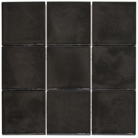 Glazed Porcelain Mosaic Tile Sheet  Kasba Handmade Moroccan 4" Square Glossy Black, Box 10.76 Sq. Ft.