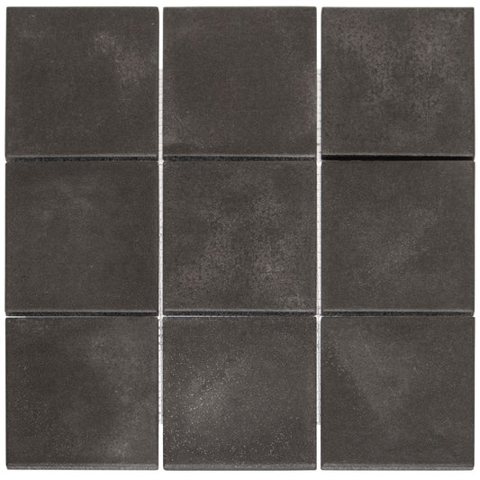 Glazed Porcelain Mosaic Tile Sheet  Kasba Handmade Moroccan 4" Square Matte Black, Box 10.76 Sq. Ft.