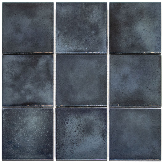 Glazed Porcelain Mosaic Tile Sheet  Kasba Handmade Moroccan 4" Square Glossy Indigo Blue, Box 10.76 Sq. Ft.