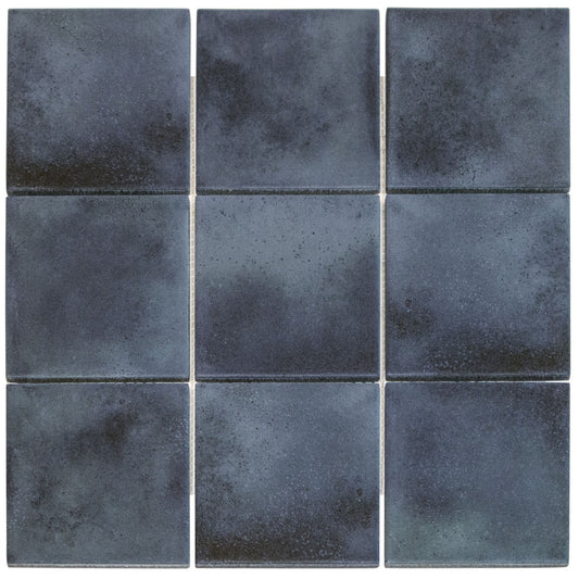 Glazed Porcelain Mosaic Tile Sheet  Kasba Handmade Moroccan 4" Square Matte Indigo Blue, Box 10.76 Sq. Ft.