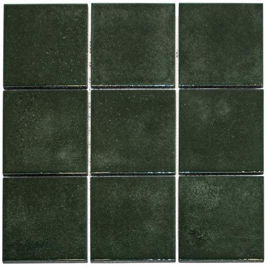 Glazed Porcelain Mosaic Tile Sheet  Kasba Handmade Moroccan 4" Square Glossy Forest Green, Box 10.76 Sq. Ft.