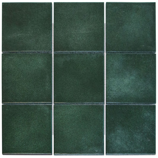 Glazed Porcelain Mosaic Tile Sheet  Kasba Handmade Moroccan 4" Square Matte Forest Green, Box 10.76 Sq. Ft.