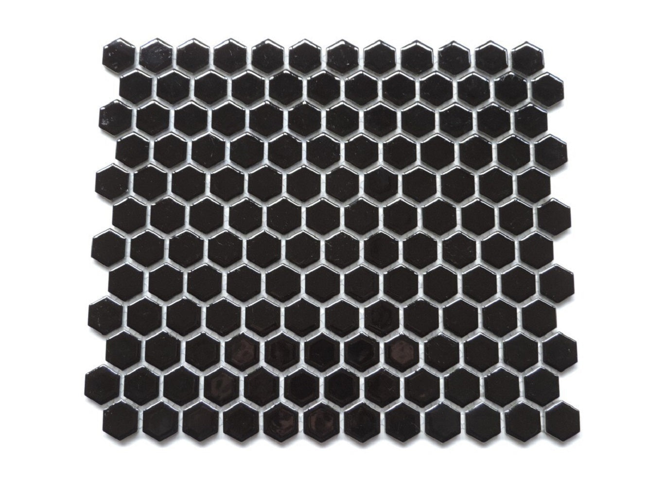 Glazed Porcelain Mosaic Tile Sheet  Barcelona 1"x1" Hexagon Glossy Black, Box 8.4 sq. ft.