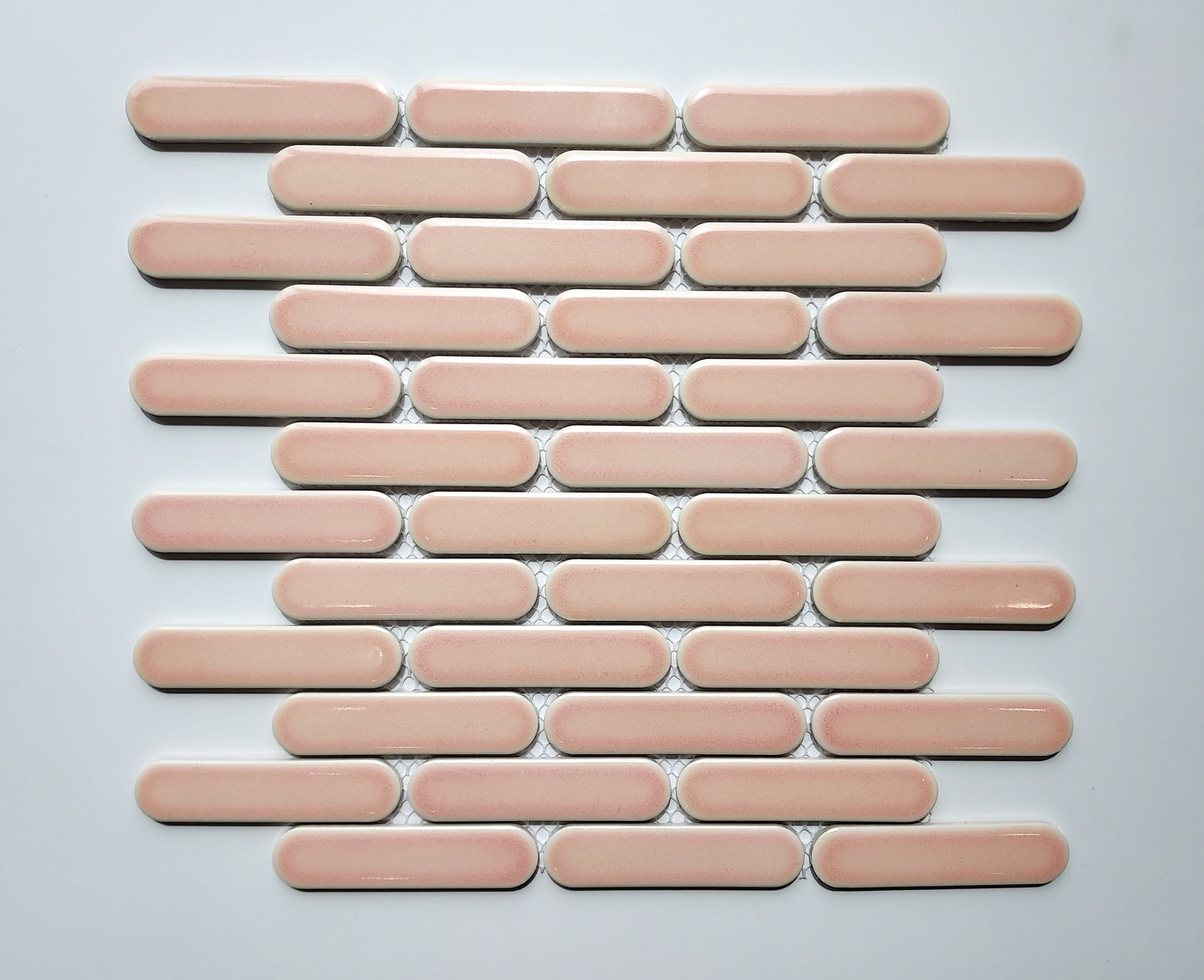 Glazed Porcelain Mosaic Tile Sheet Sevilla 4"x1" Oval Fingers Glossy Pink, Box 9.7 sq.ft.